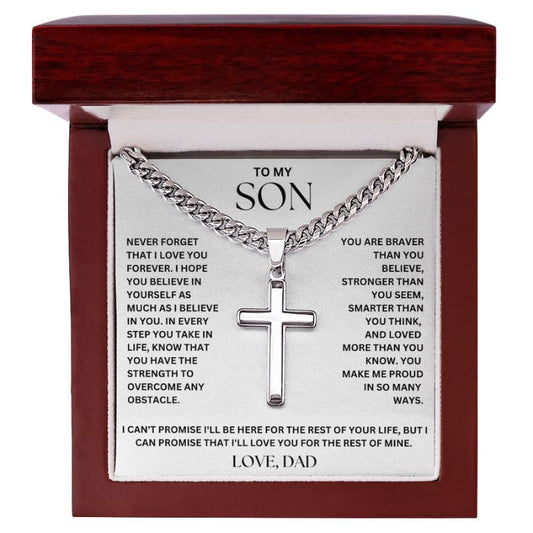 To My Son – Love, Dad Cross on Cuban Link Chain - Krestella