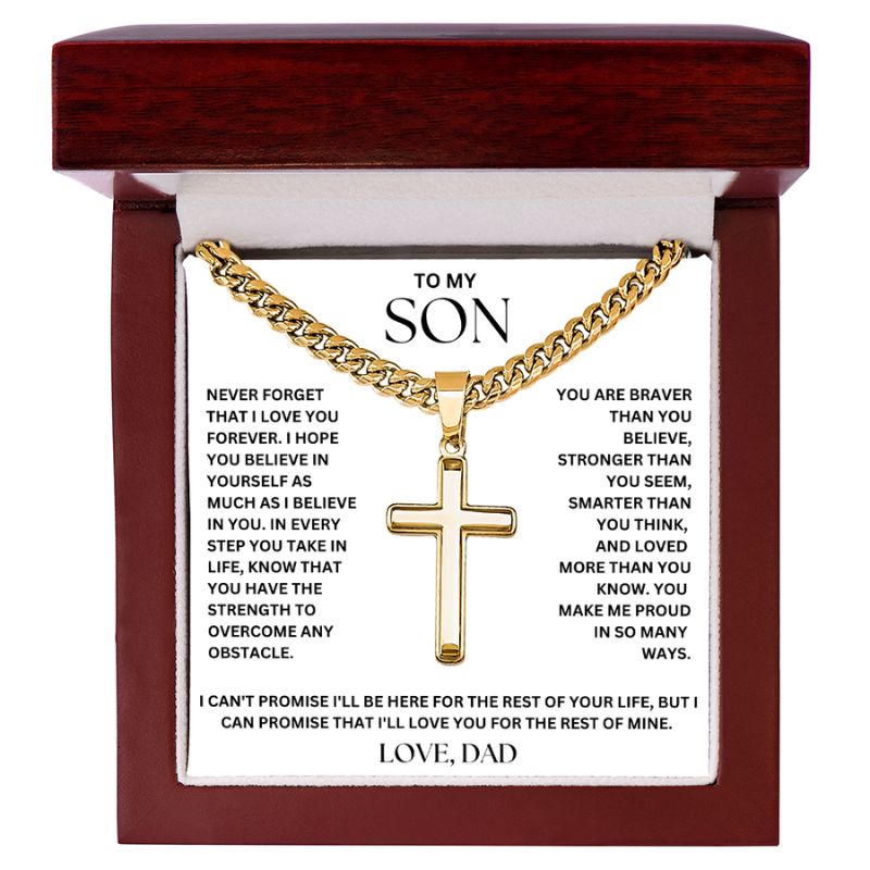 To My Son – Love, Dad Cross on Cuban Link Chain