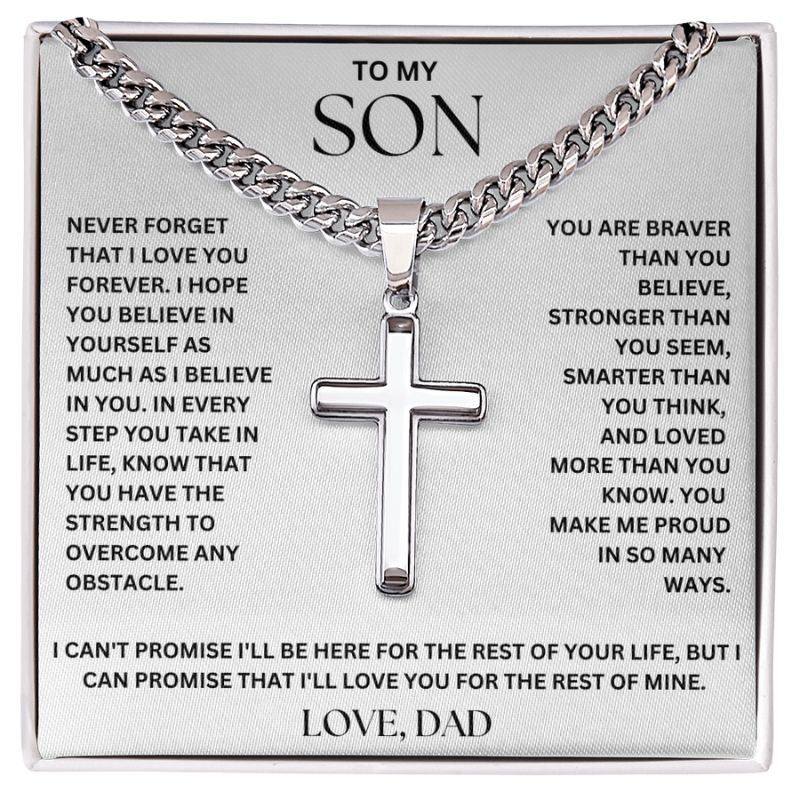 To My Son – Love, Dad Cross on Cuban Link Chain - Krestella