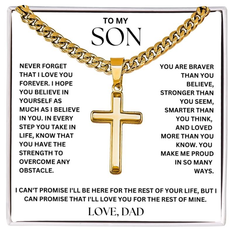 To My Son – Love, Dad Cross on Cuban Link Chain - Krestella